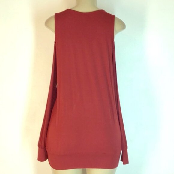 Bobi Los Angeles Cold Shoulder Top Dark Red - Picture 3 of 9